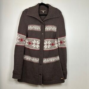 VTG Roots XL Fair Isle‎ Snowflake Lambswool Blend Button Front Cardigan